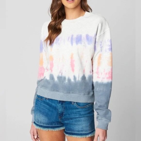 Blank NYC Tie Dye Crop Sweater In Into The Groove Crew Neck Gray Cotton - Picture 3 of 7